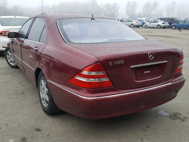 WDBNG75J11A209463 - 2001 MERCEDES-BENZ S 500 MAROON photo 3