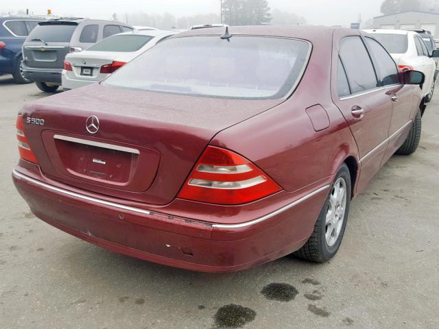 WDBNG75J11A209463 - 2001 MERCEDES-BENZ S 500 MAROON photo 4