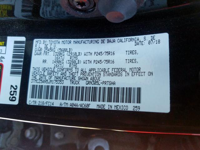 3TMCZ5AN5JM175353 - 2018 TOYOTA TACOMA DOUBLE CAB  照片 10