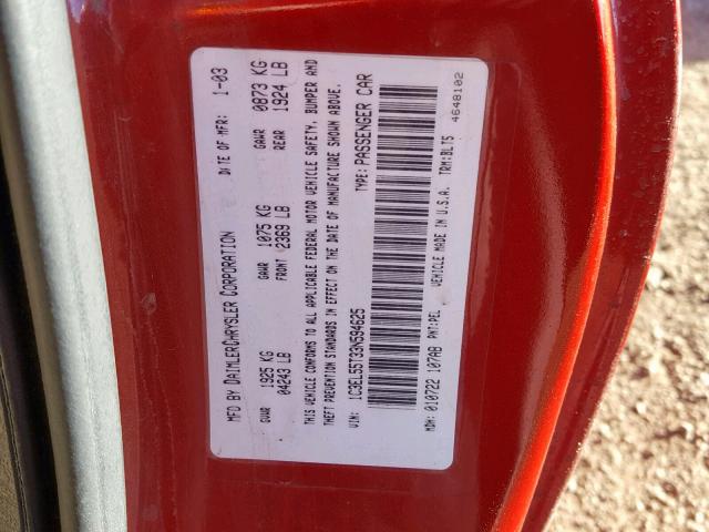 1C3EL55T33N594625 - 2003 CHRYSLER SEBRING LX RED photo 10