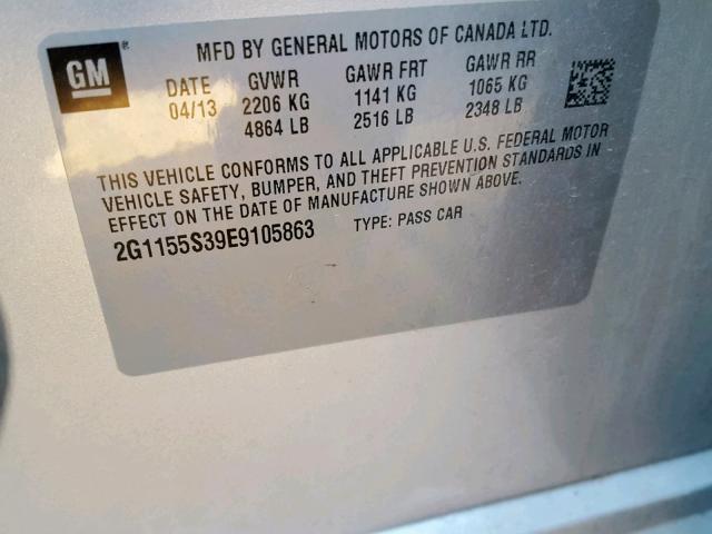 2G1155S39E9105863 - 2014 CHEVROLET IMPALA LTZ SILVER photo 10