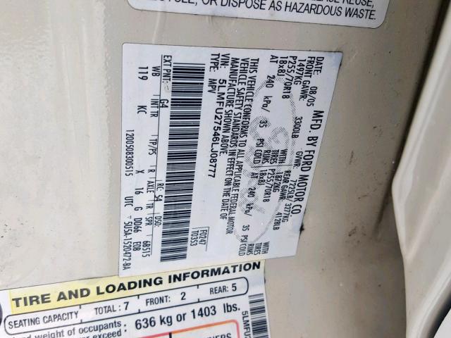 5LMFU27546LJ08777 - 2006 LINCOLN NAVIGATOR WHITE photo 10