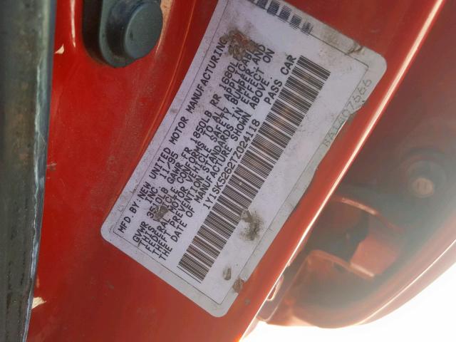 1Y1SK5262TZ024118 - 1996 GEO PRIZM BASE 红色 照片 10