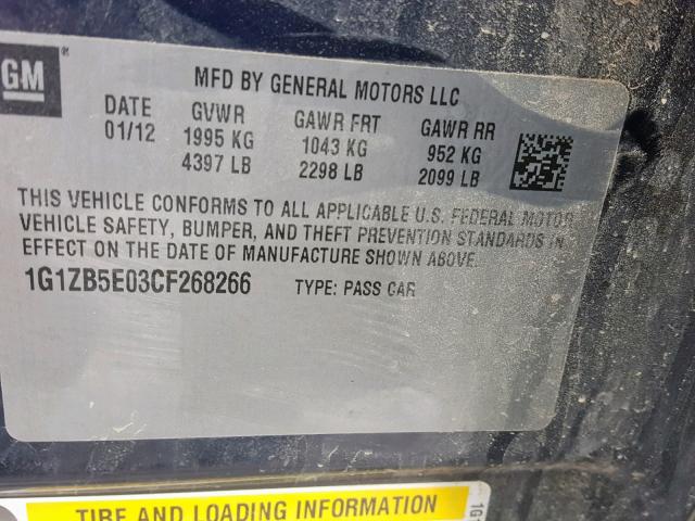 1G1ZB5E03CF268266 - 2012 CHEVROLET MALIBU LS BLUE photo 10