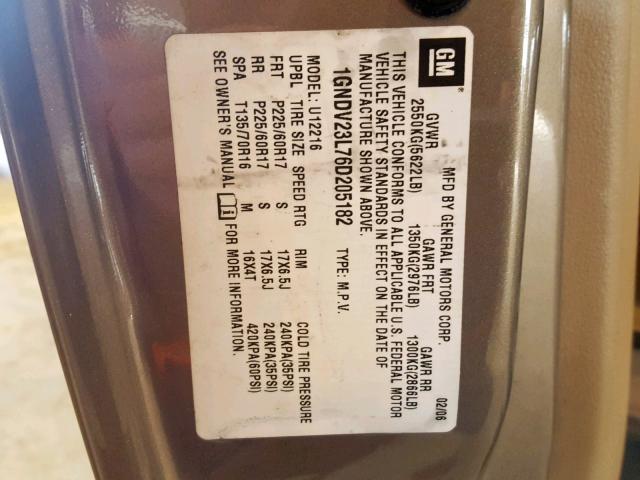 1GNDV23L76D205182 - 2006 CHEVROLET UPLANDER L 棕色 照片 10