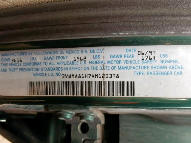 3VWMA81H7VM120378 - 1997 VOLKSWAGEN GOLF JAZZ GREEN photo 10