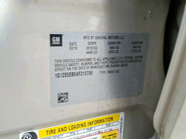 1G1ZE5EB6AF213798 - 2010 CHEVROLET MALIBU LTZ თაფლისფერი ფოტო 10