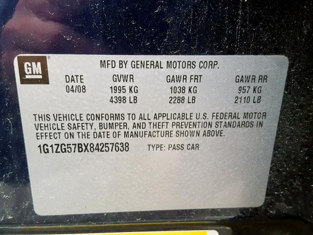 1G1ZG57BX84257638 - 2008 CHEVROLET MALIBU LS BLUE photo 10