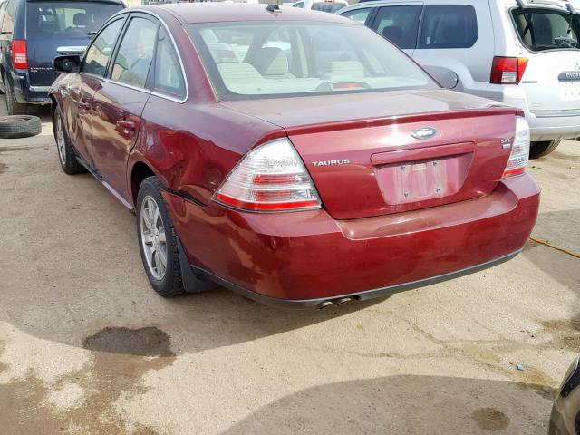 1FAHP27W68G170148 - 2008 FORD TAURUS SEL BURGUNDY photo 3