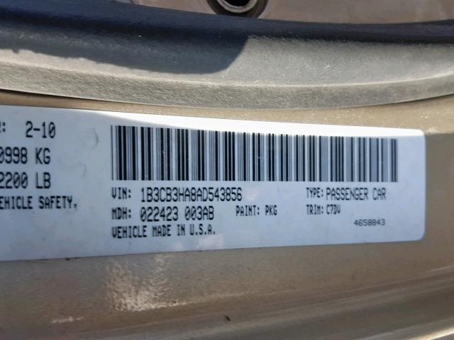 1B3CB3HA8AD543856 - 2010 DODGE CALIBER MA SILVER photo 10