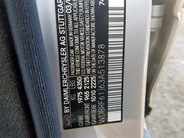 WDBRF61J63A513878 - 2003 MERCEDES-BENZ C 240 SILVER photo 10