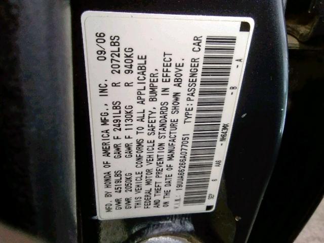 19UUA66266A077051 - 2006 ACURA 3.2TL GRAY photo 10