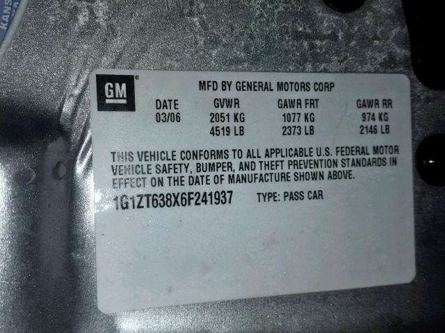 1G1ZT638X6F241937 - 2006 CHEVROLET MALIBU MAX ვერცხლისფერი ფოტო 10