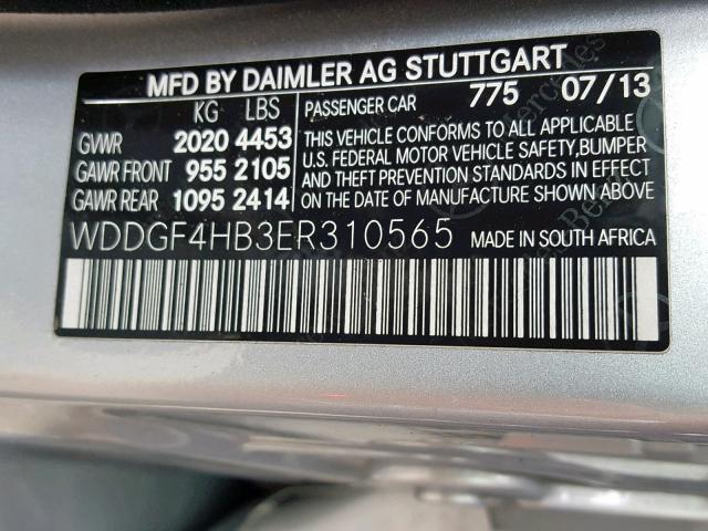 WDDGF4HB3ER310565 - 2014 MERCEDES-BENZ C 250 SILVER photo 10