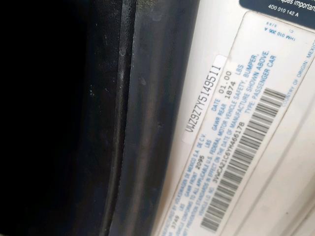 3VWCA21C6YM466178 - 2000 VOLKSWAGEN NEW BEETLE თეთრი ფოტო 10