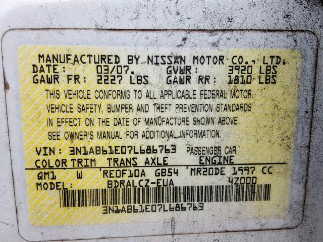 3N1AB61E07L686763 - 2007 NISSAN SENTRA 2.0 WHITE photo 10