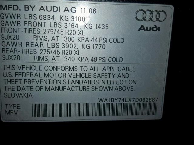 WA1BY74LX7D062887 - 2007 AUDI Q7 3.6 QUA BLACK photo 10