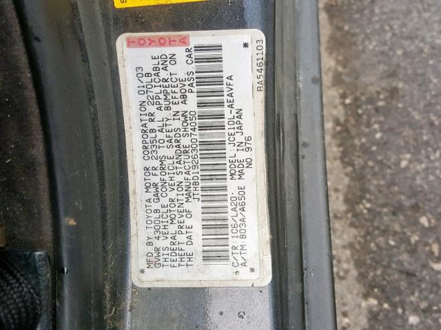 JTHBD192630074050 - 2003 LEXUS IS 300 GRAY photo 10