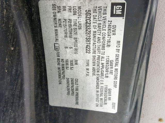 5GZCZ33Z87S874222 - 2007 SATURN VUE HYBRID GRAY photo 10