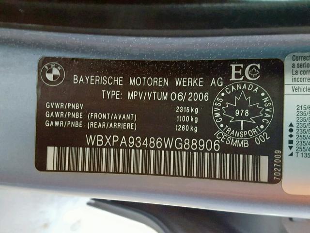 WBXPA93486WG88906 - 2006 BMW X3 3.0I BLUE photo 10