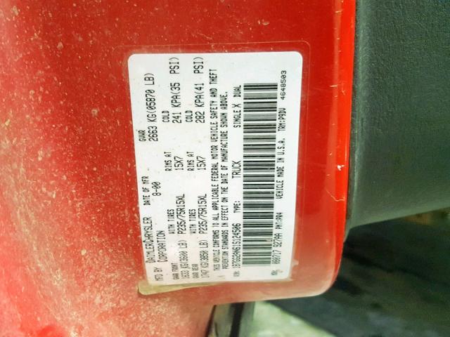 1B7GG2AN61S124506 - 2001 DODGE DAKOTA QUA RED photo 10