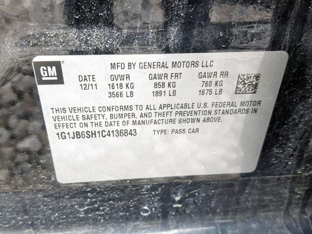 1G1JB6SH1C4136843 - 2012 CHEVROLET SONIC LS BLACK photo 10