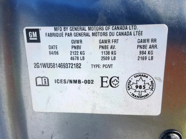 2G1WU581469372182 - 2006 CHEVROLET IMPALA LTZ GRAY photo 10