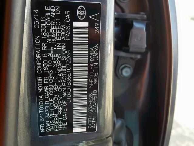 JTDKDTB35E1072268 - 2014 TOYOTA PRIUS C GRAY photo 10