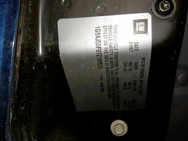 1G8AJ55F97Z188576 - 2007 SATURN ION LEVEL BLUE photo 10