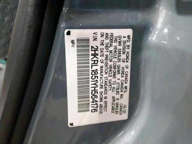 2HKRL1851YH564176 - 2000 HONDA ODYSSEY LX GRAY photo 10