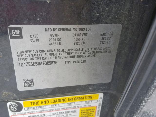 1G1ZE5EB0AF305876 - 2010 CHEVROLET MALIBU LTZ GRAY photo 10