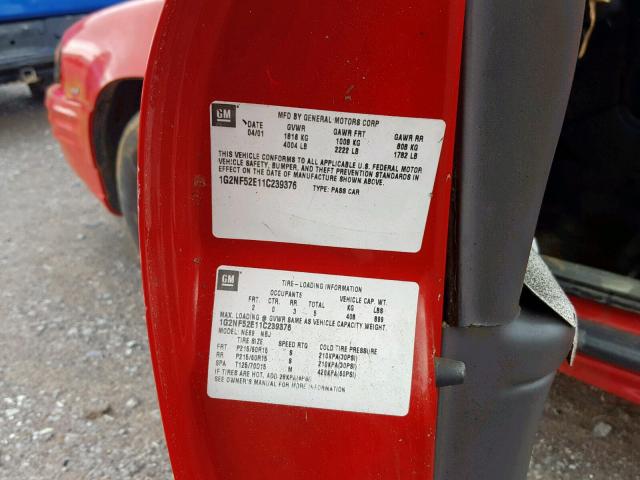 1G2NF52E11C239376 - 2001 PONTIAC GRAND AM S RED photo 10