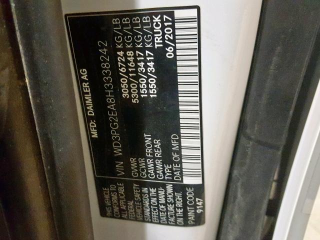 WD3PG2EA8H3338242 - 2017 MERCEDES-BENZ METRIS WHITE photo 10