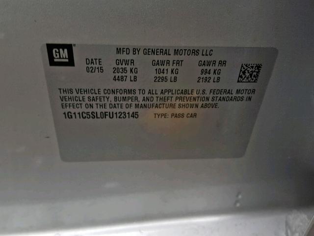 1G11C5SL0FU123145 - 2015 CHEVROLET MALIBU 1LT 银色 照片 10