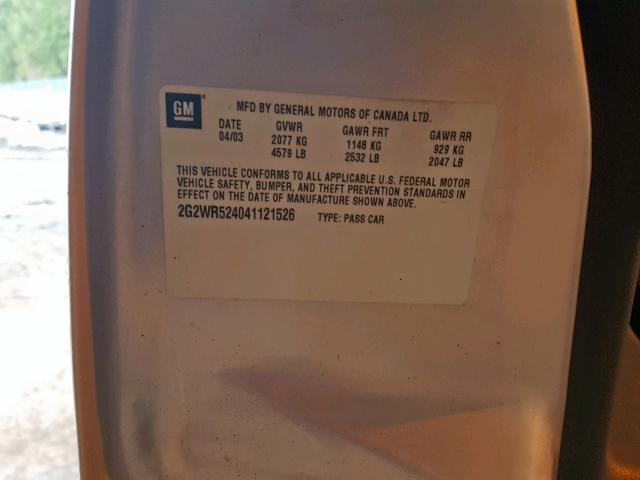 2G2WR524041121526 - 2004 PONTIAC GRAND PRIX SILVER photo 10