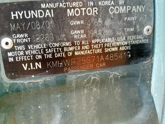 KMHWF25S71A485419 - 2001 HYUNDAI SONATA GL GREEN photo 10