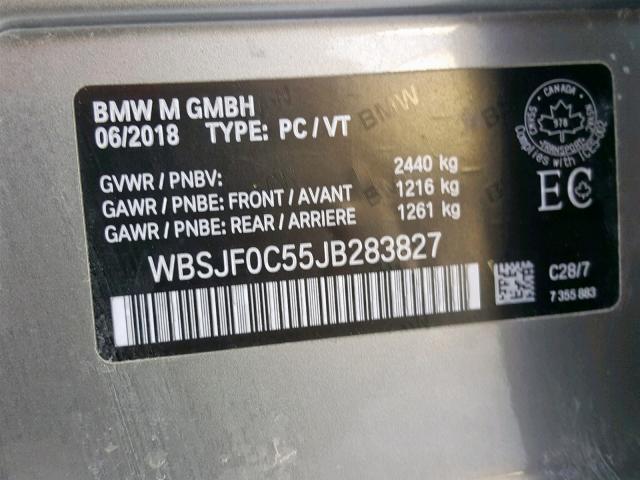 WBSJF0C55JB283827 - 2018 BMW M5 GRAY photo 10