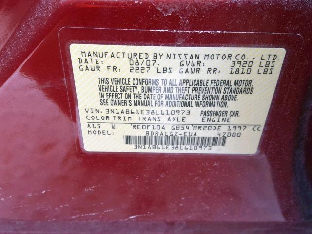 3N1AB61E38L610973 - 2008 NISSAN SENTRA 2.0 RED photo 10