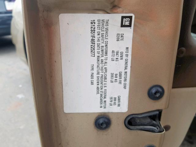 1G1ZS51F46F225277 - 2006 CHEVROLET MALIBU LS 金色 照片 10