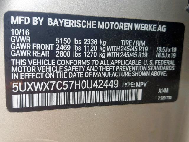 5UXWX7C57H0U42449 - 2017 BMW X3 XDRIVE3 SILVER photo 10