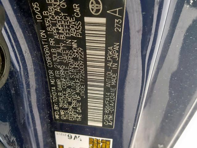 JTKDE177260097229 - 2006 TOYOTA SCION TC ლურჯი ფოტო 10