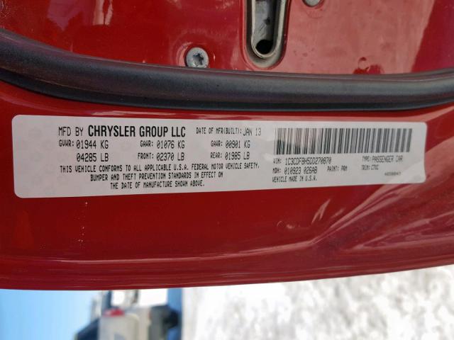 1C3CDFBH5DD270870 - 2013 DODGE DART SXT RED photo 10