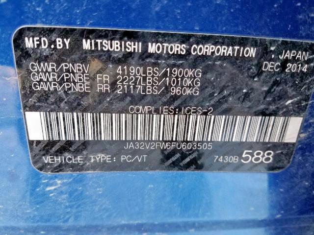 JA32V2FW6FU603505 - 2015 MITSUBISHI LANCER SE BLUE photo 9