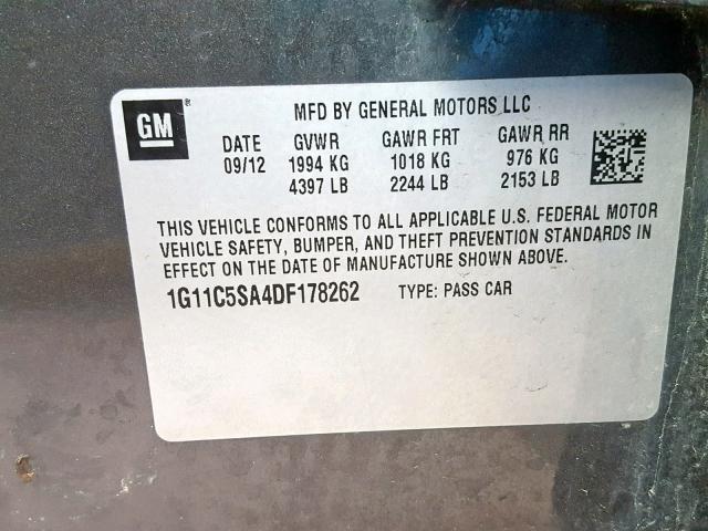 1G11C5SA4DF178262 - 2013 CHEVROLET MALIBU 1LT 黑色 照片 10