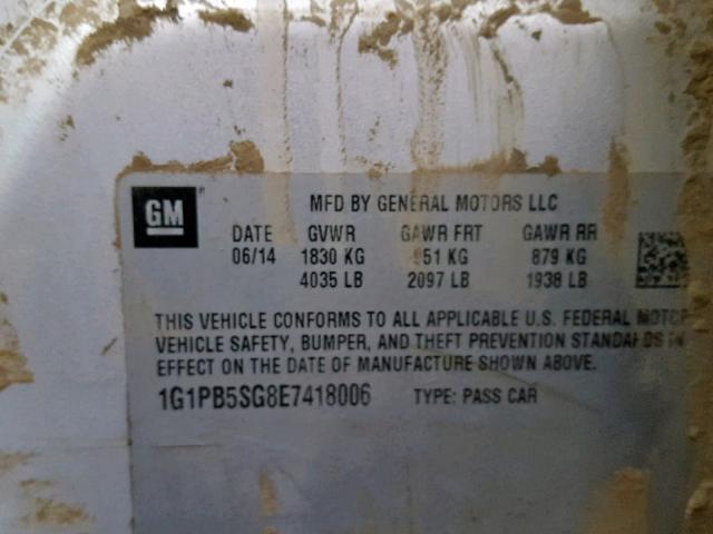 1G1PB5SG8E7418006 - 2014 CHEVROLET CRUZE LS SILVER photo 10