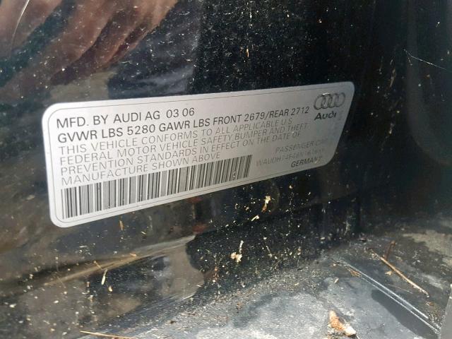 WAUDH74F46N161655 - 2006 AUDI A6 3.2 QUA BLACK photo 10