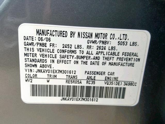 JNKAY01EX7M301612 - 2007 INFINITI M35 BASE GRAY photo 10