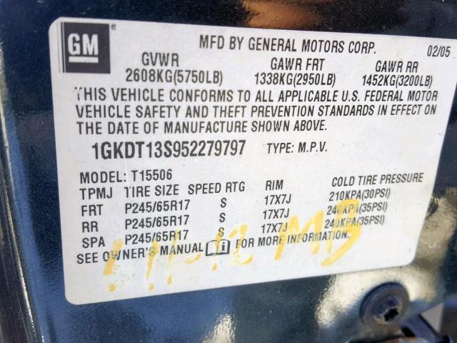 1GKDT13S952279797 - 2005 GMC ENVOY CHARCOAL photo 10