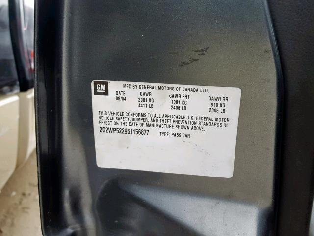 2G2WP522951156877 - 2005 PONTIAC GRAND PRIX GRAY photo 10