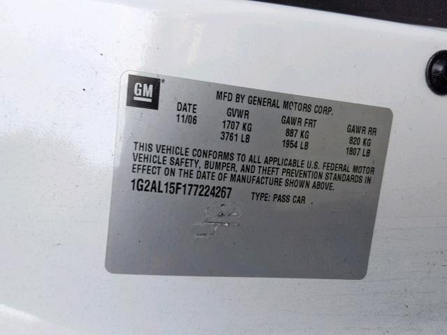 1G2AL15F177224267 - 2007 PONTIAC G5 WHITE photo 10